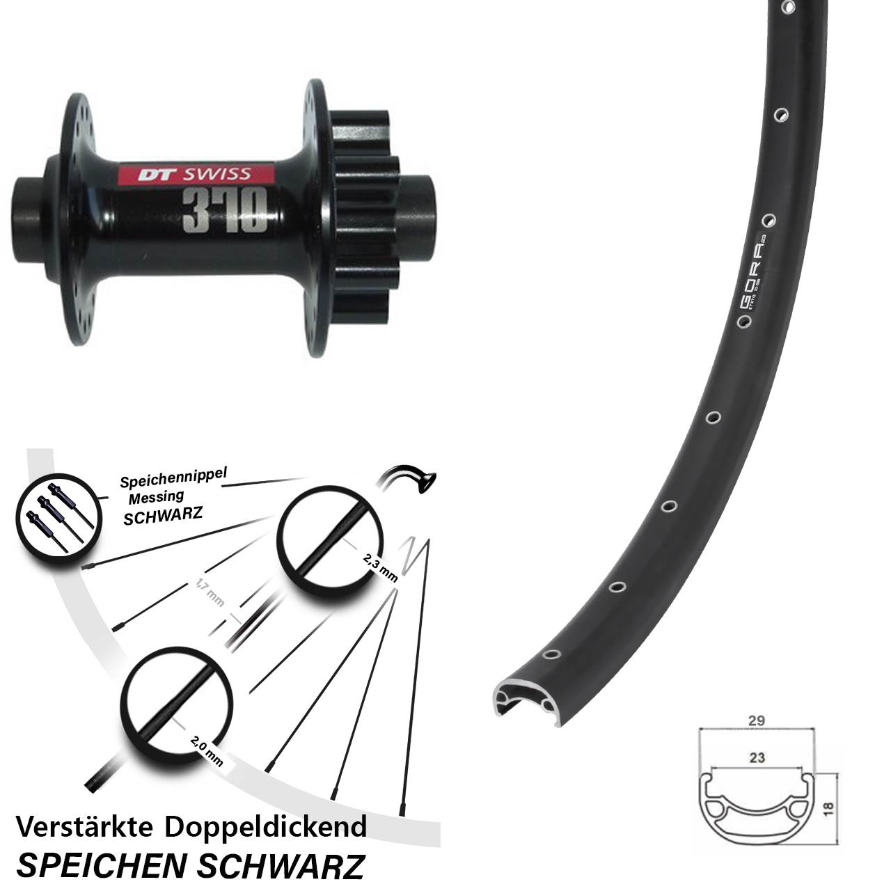 Disc Vorderrad 29 Zoll Gora 23 DT Swiss 370 15x100