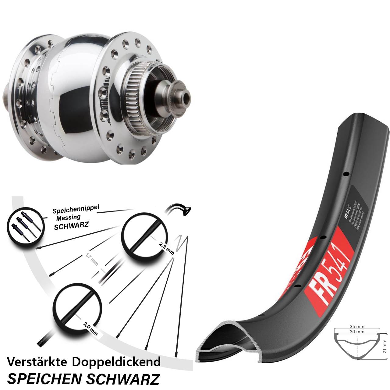 Centerlock Dynamo-Vorderrad für Schnellspanner 29 Zoll DT Swiss FR 541 SON 28