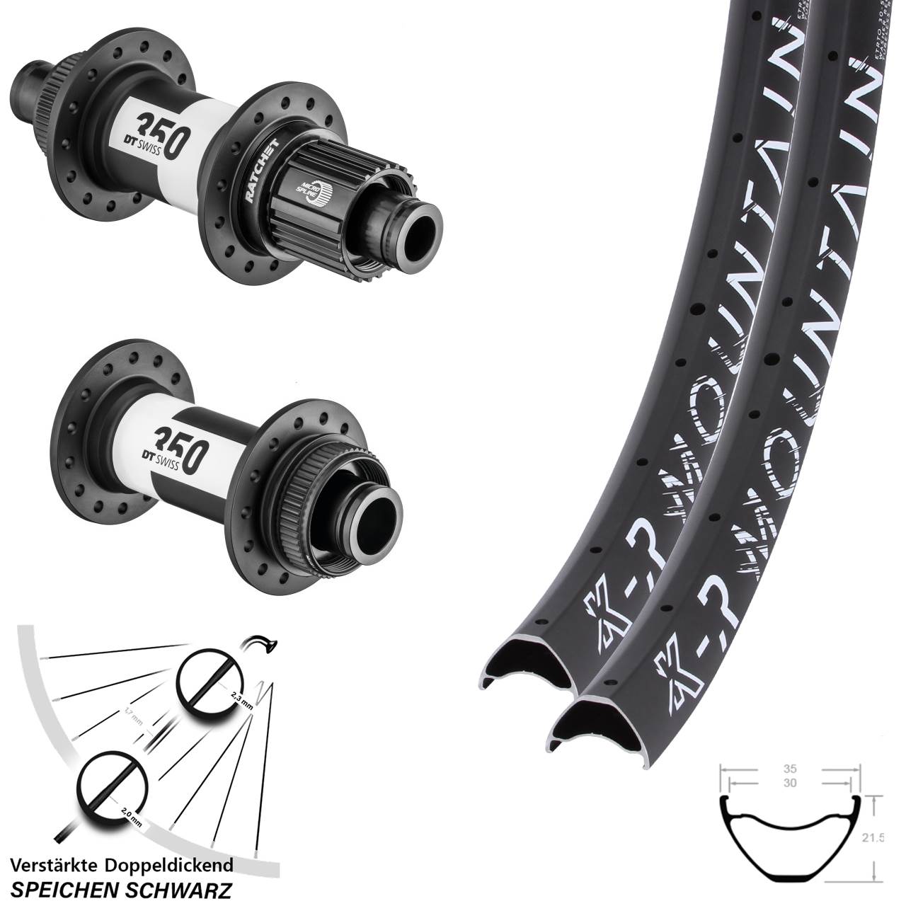 Laufrad-Satz 15x110 12x148 29 Zoll KX-R Mountain DT Swiss 350 Ratchet 36 Micro Spline