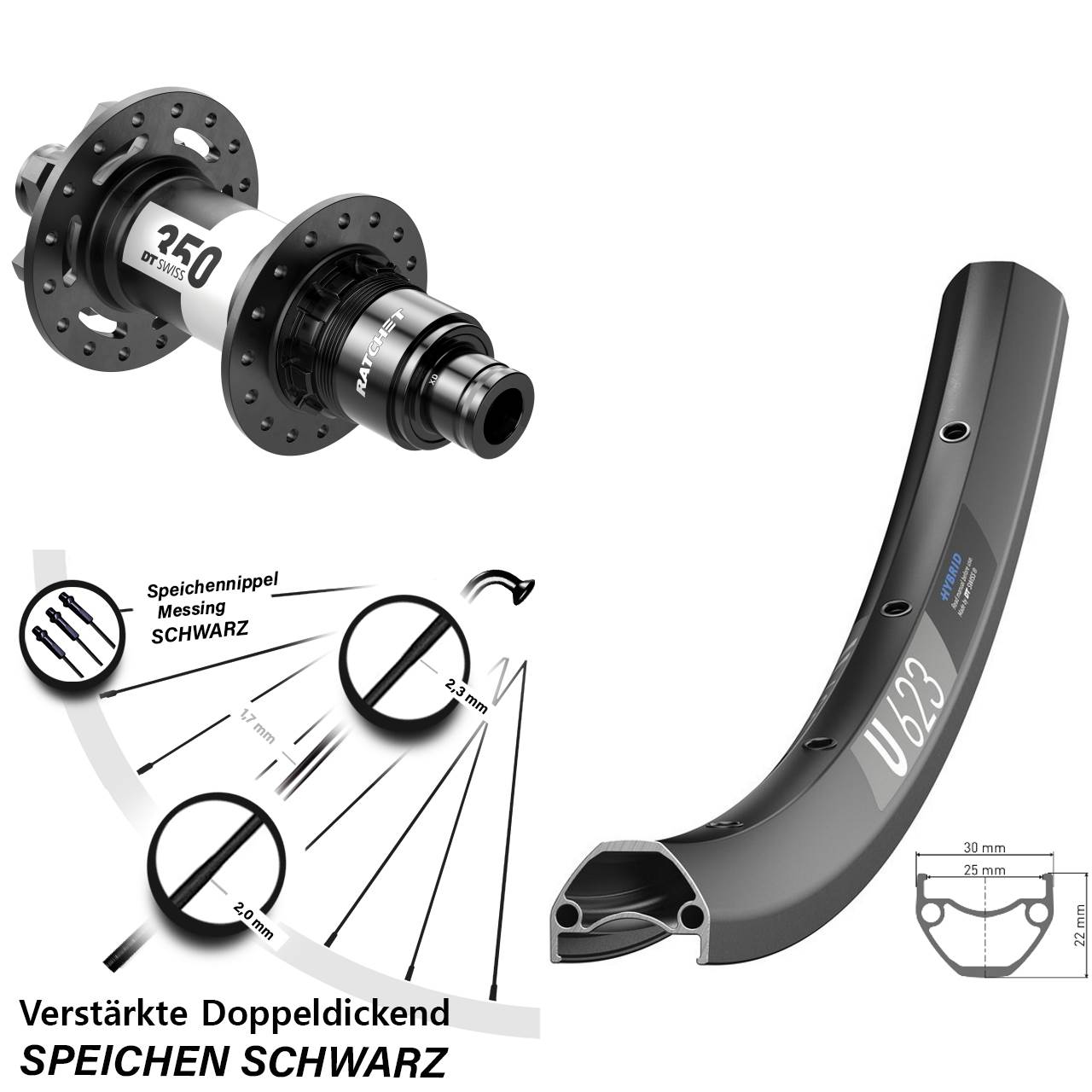 DT Swiss U623-350 Disc 28-29 Zoll Laufrad 12x142 SRAM XD