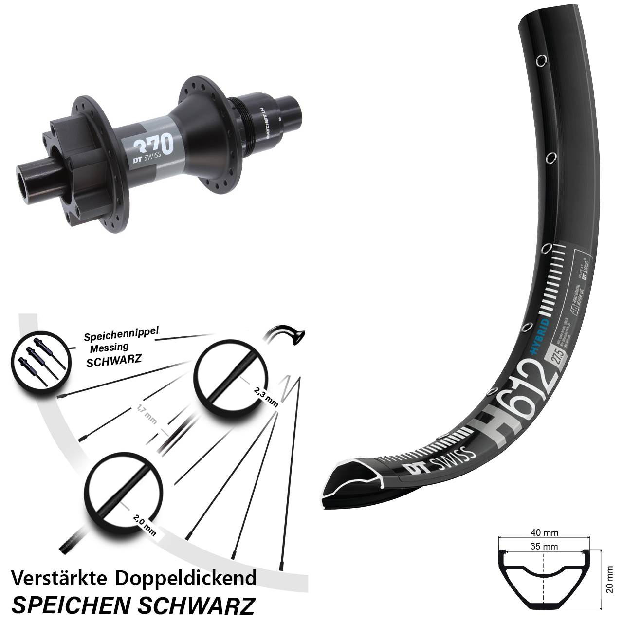 Hinterrad 6-Loch 27,5 Zoll DT Swiss H612-370 SRAM XD 12x148