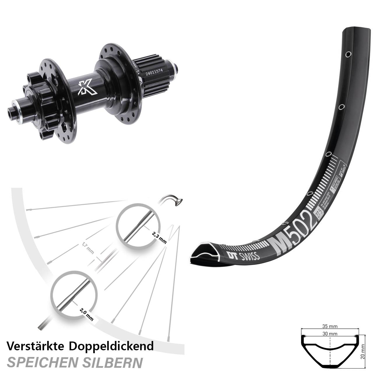 Disc Laufrad 29 Zoll DT Swiss M 502 KX-M Micro Spline für Schnellspanner