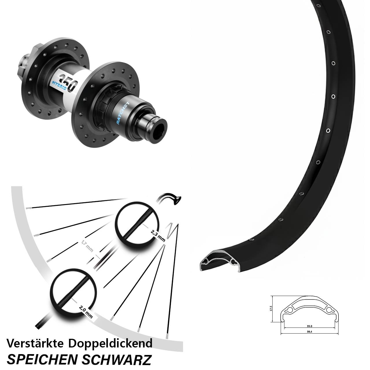 Hinterrad 6-Loch 29 Zoll Ryde Disc 35 DT Swiss 350 Hybrid XD 11-12 fach 12x148