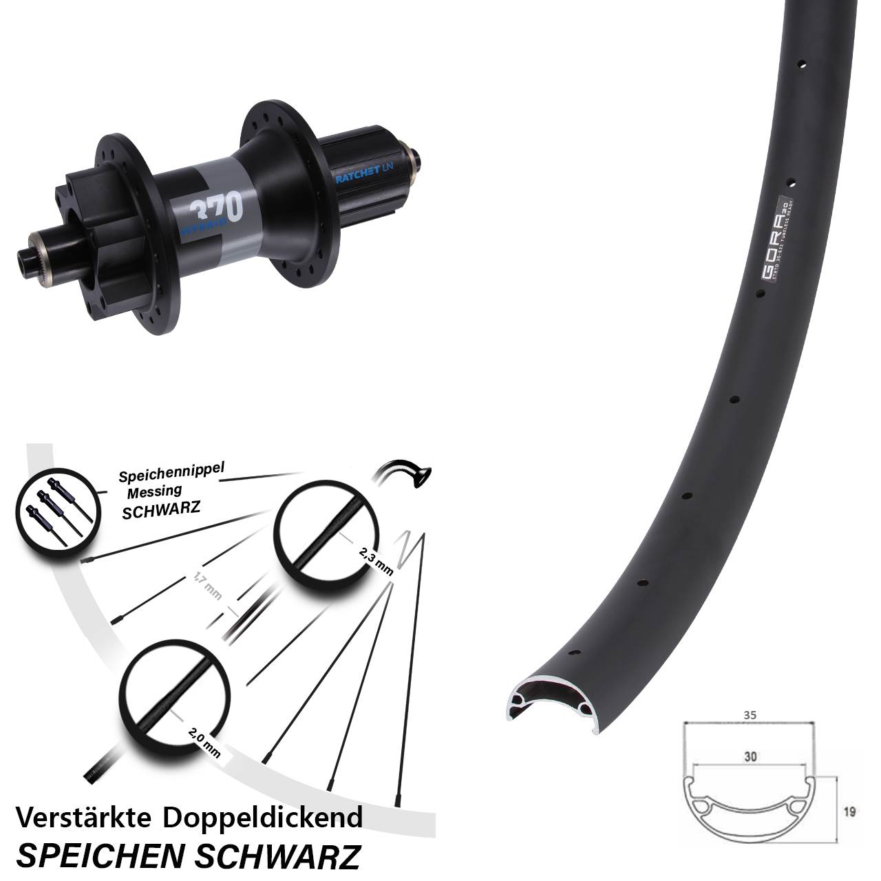 Gora 30 DT Swiss 370 Hybrid 650B Disc Laufrad für Schnellspanner Boost 8-11 fach HG