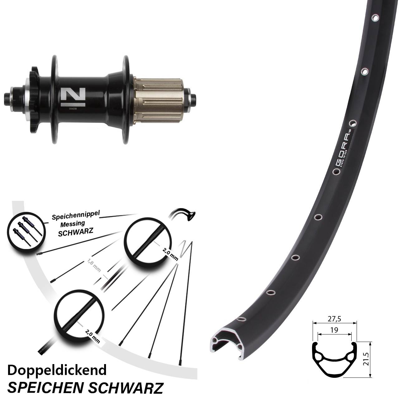 Laufrad 26 Zoll Gora 19 Disc Novatec D042SB 8-11 fach HG schwarz