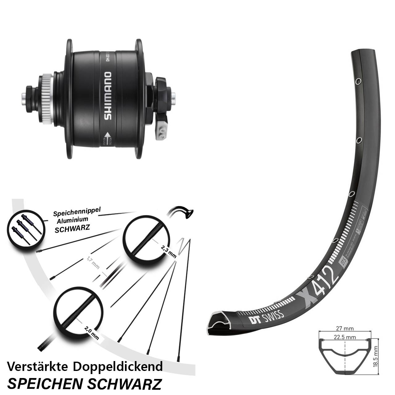 DT Swiss X 412 Shimano DH-3D37 28-29 Zoll Centerlock Dynamovorderrad QR