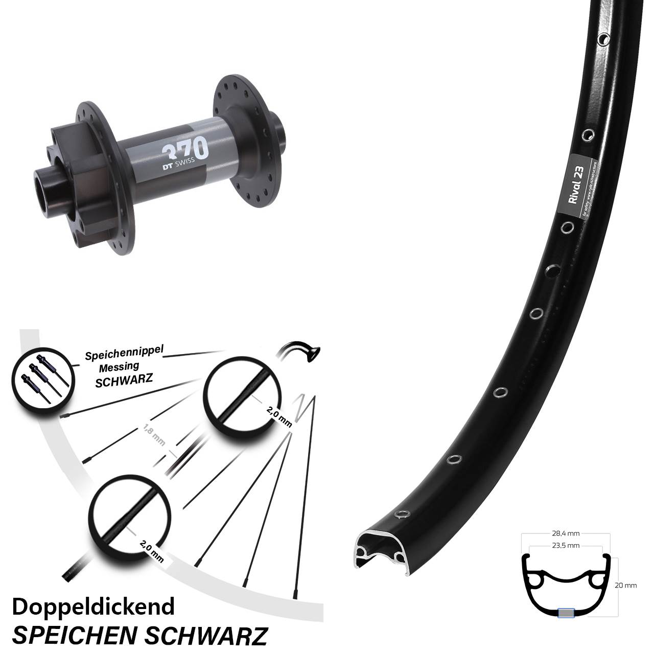 650B Ryde Rival 23 DT Swiss 370 Disc Vorderrad 15x110 Boost