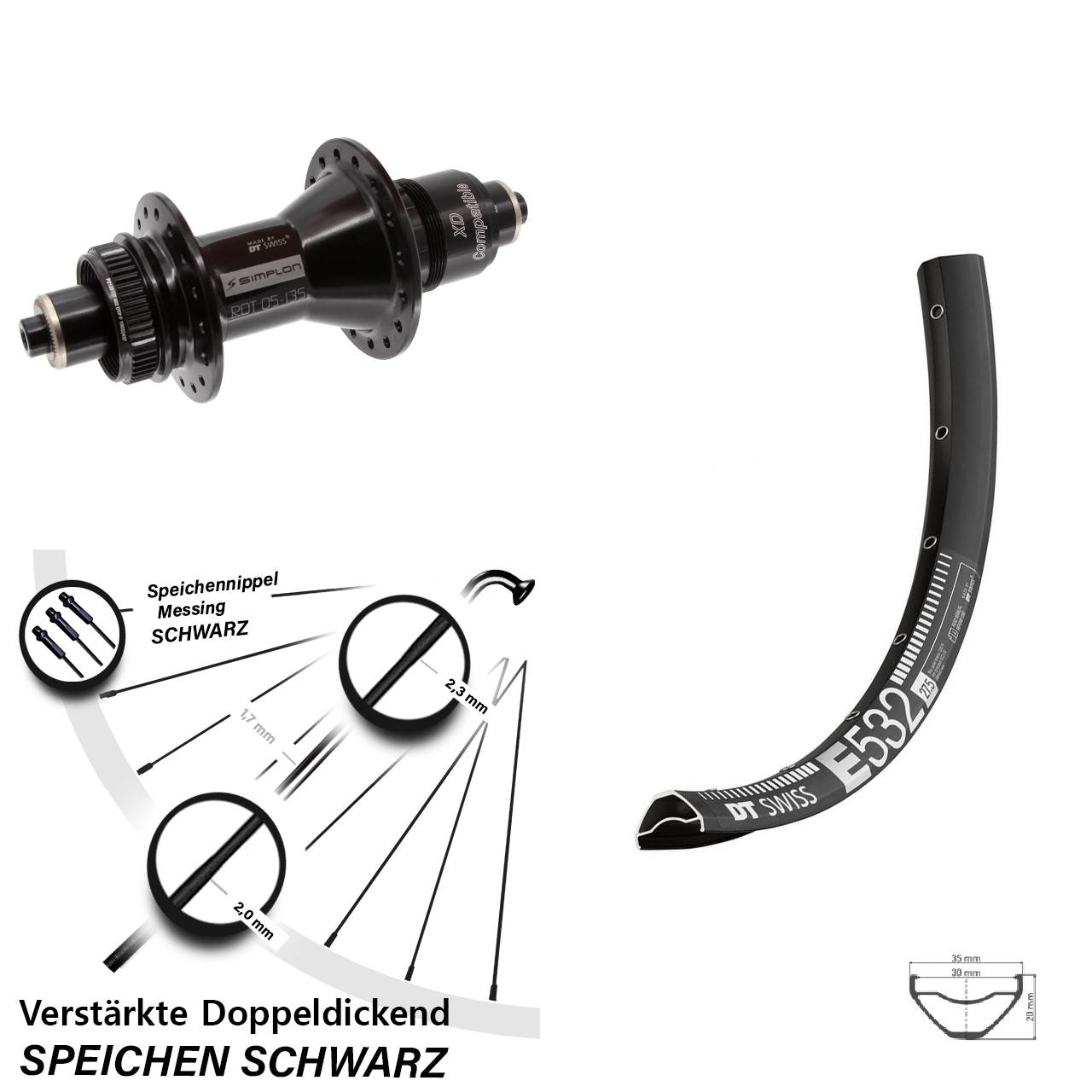 29 Zoll DT Swiss E 532-370 Hinterrad Centerlock QR XD