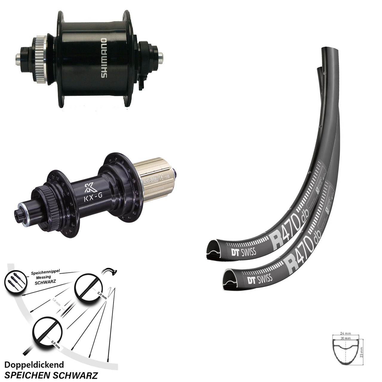 28 Zoll Laufradsatz Dynamo Road DT Swiss R 470 Shimano DH-UR 705-3D Nabe KX-G 11-fach