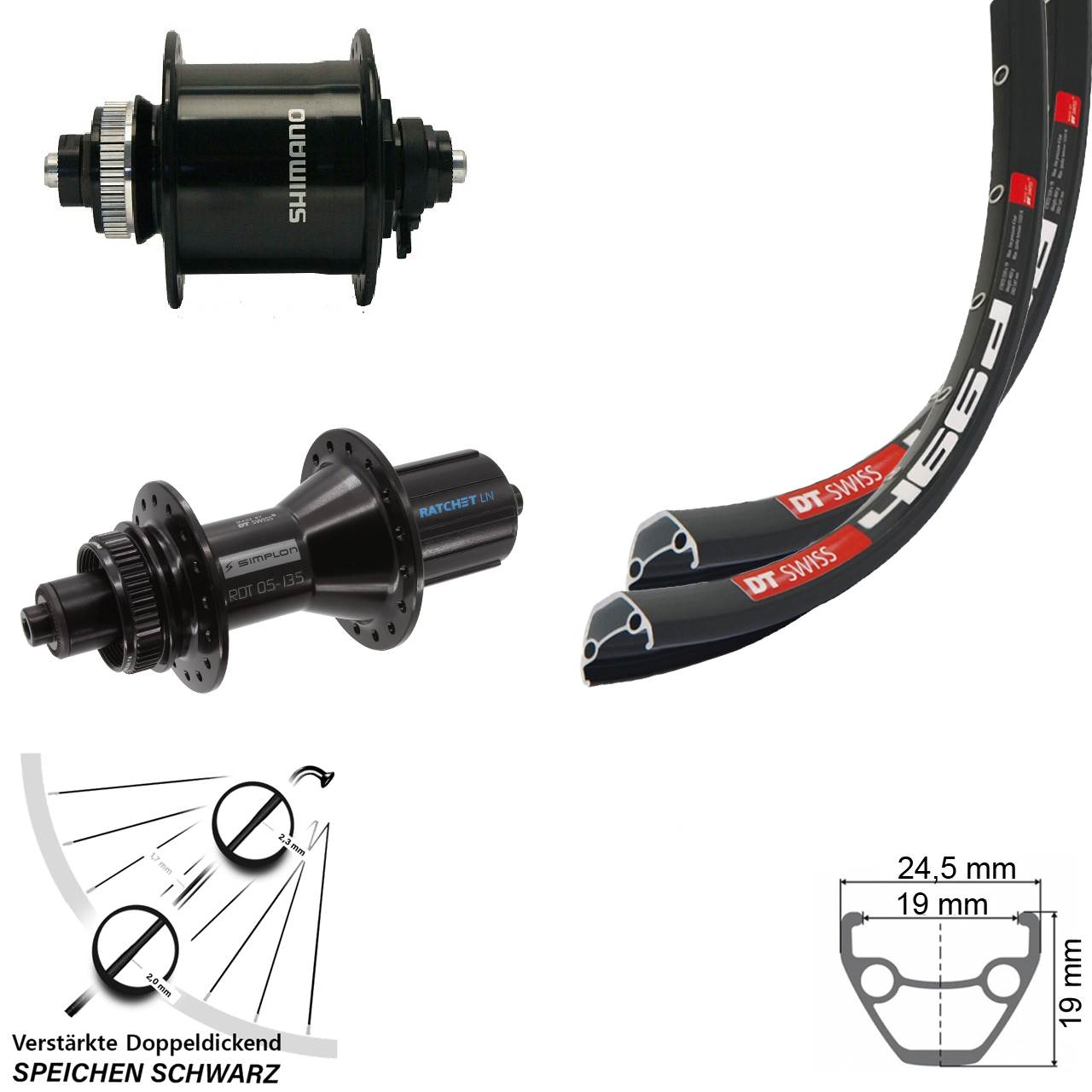 DT Swiss 466d 370 Hybrid Shimano DH-UR700 28 Zoll Disc Laufradsatz QR 8-11 fach schwarz