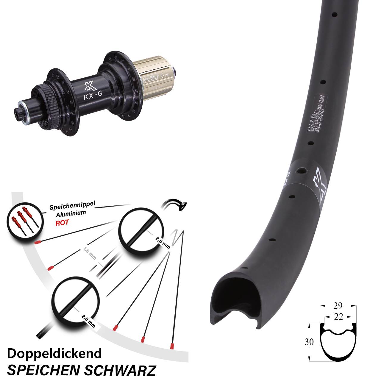 KX-GRC Carbon 29 Zoll Hinterrad Centerlock QR 8-12 fach HG