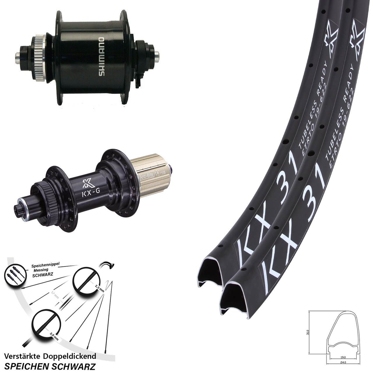 KX-G 31 Offset Shimano DH-UR700 28 Zoll Centerl. Laufradsatz für Schnellspanner 8-12 fach