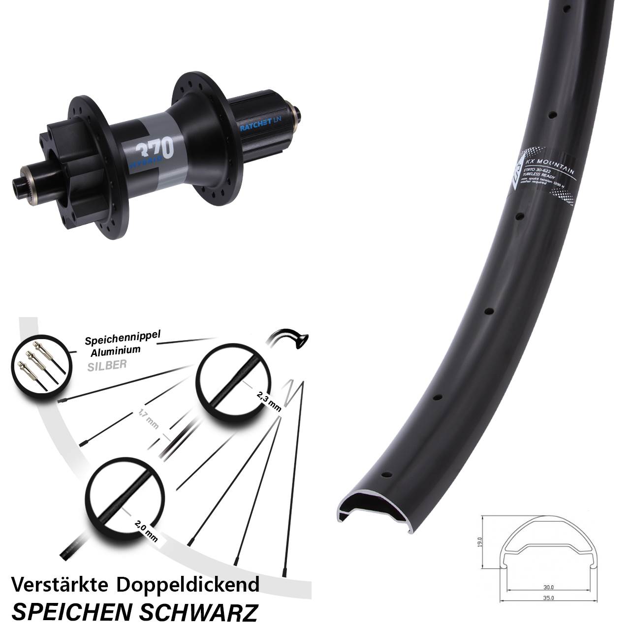 KX Mountain DT Swiss 370 Hybrid 29 Zoll 6-Loch Hinterrad QR Boost 8-11 fach