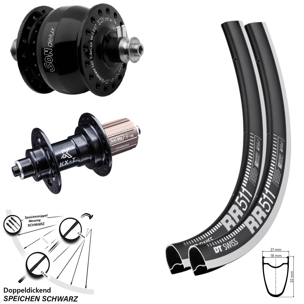 28 Zoll DT Swiss RR511 KX-T 8-12 fach SON delux Laufradsatz 5x100/130