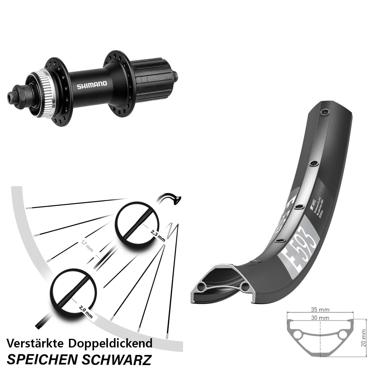 29 Zoll DT Swiss E 593 Shimano FH-M4050 Disc Hinterrad QR 8-11 fach HG