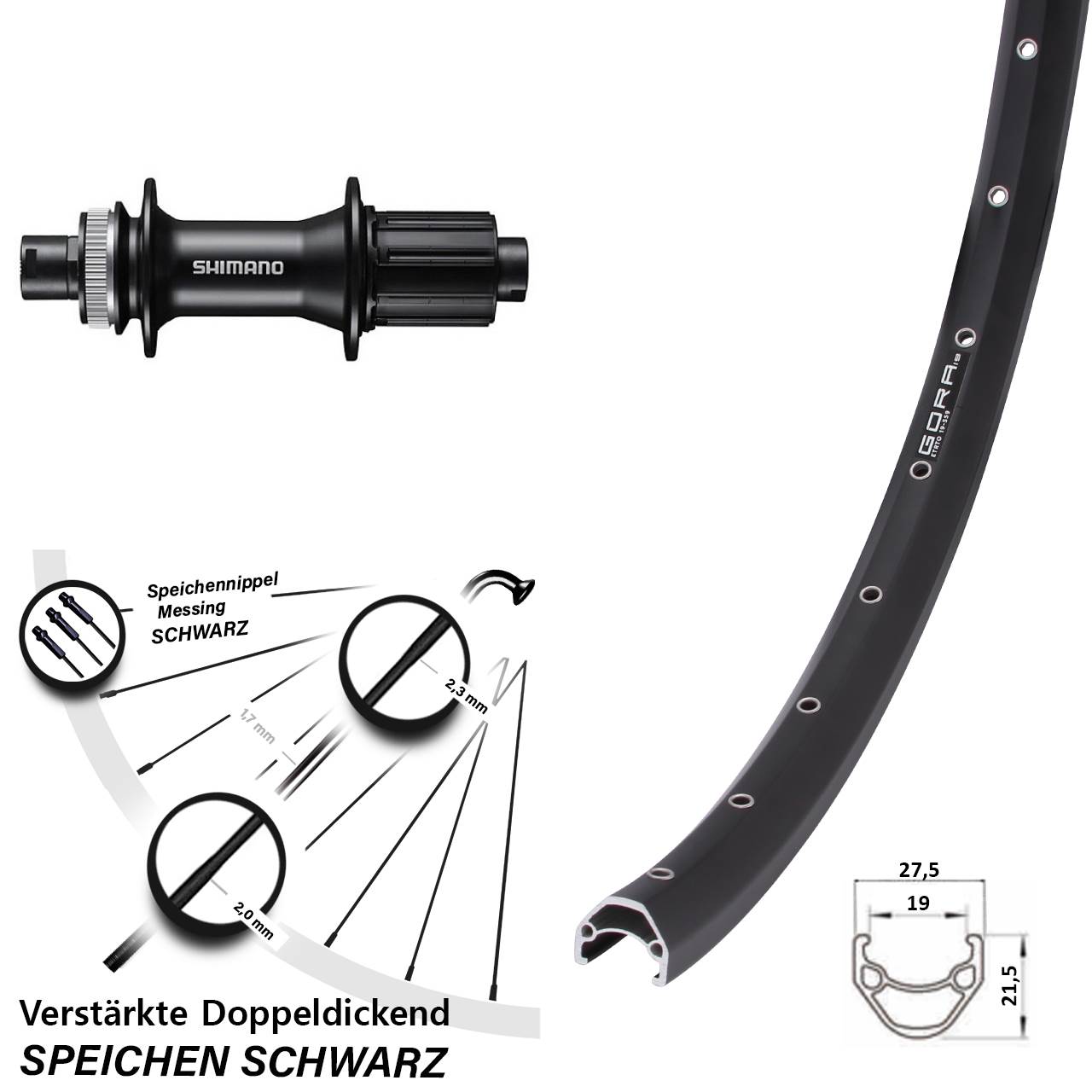 28 Zoll Gora 19 Shimano FH-MT400 Centerlock Hinterrad 12x142 8-11 fach HG