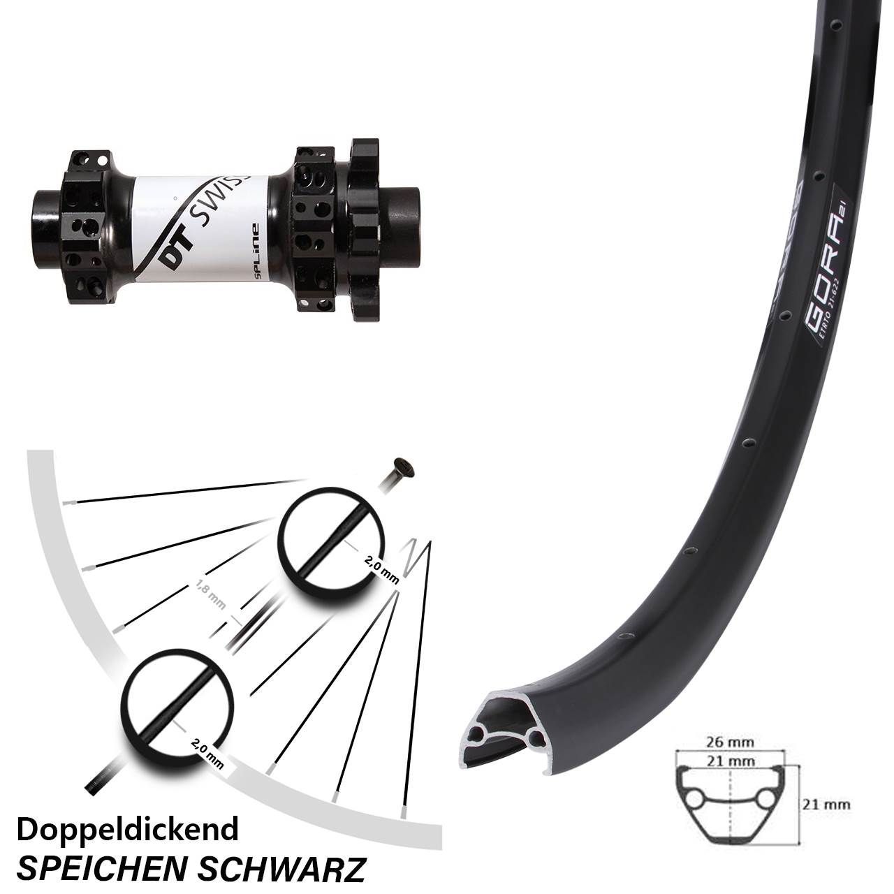 Disc-Vorderrad Gora 21-584 ETRTO 27,5 Zoll DT Swiss X-1900 15x100 mm Straight Pull