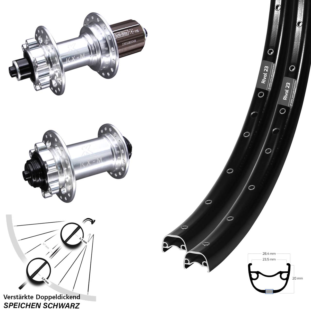 Ryde Rival 23 KX-M 27,5 Zoll Disc Laufrad-Satz für Schnellspanner 8-12 fach
