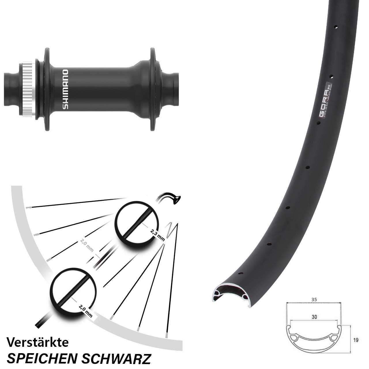 Disc Vorderrad 26 Zoll Gora 30 Shimano HB-MT410-B 15x110 Boost