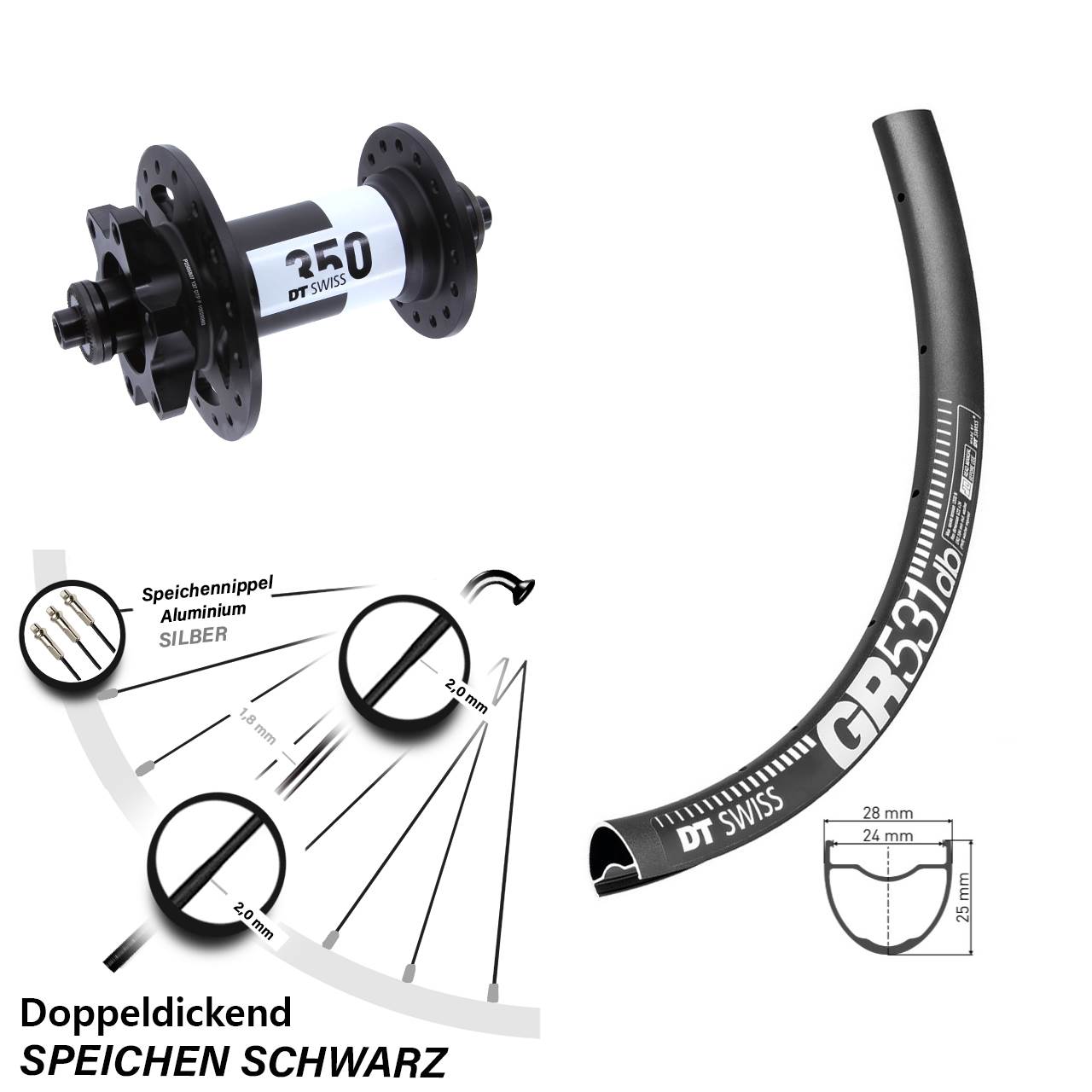 DT Swiss GR531-350 28-29 Zoll Vorderrad 6-Loch QR