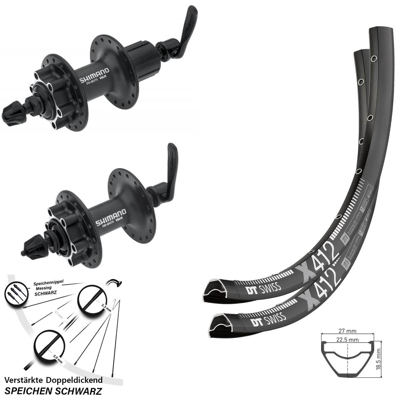 Laufradsatz 6-Loch QR 28-29 Zoll DT Swiss X412 Shimano HB-M475 FH-M475 8-11 fach