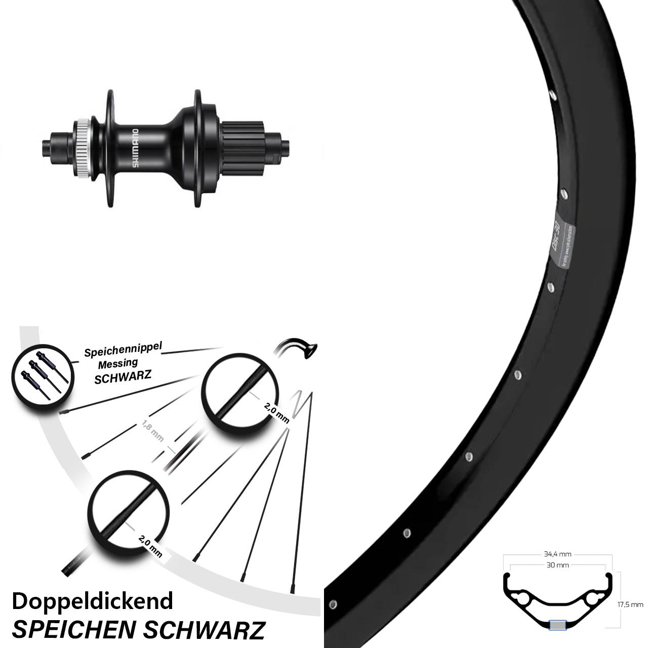 29 Zoll Ryde Disc 30 Hinterrad Shimano MT500 Micro Spline