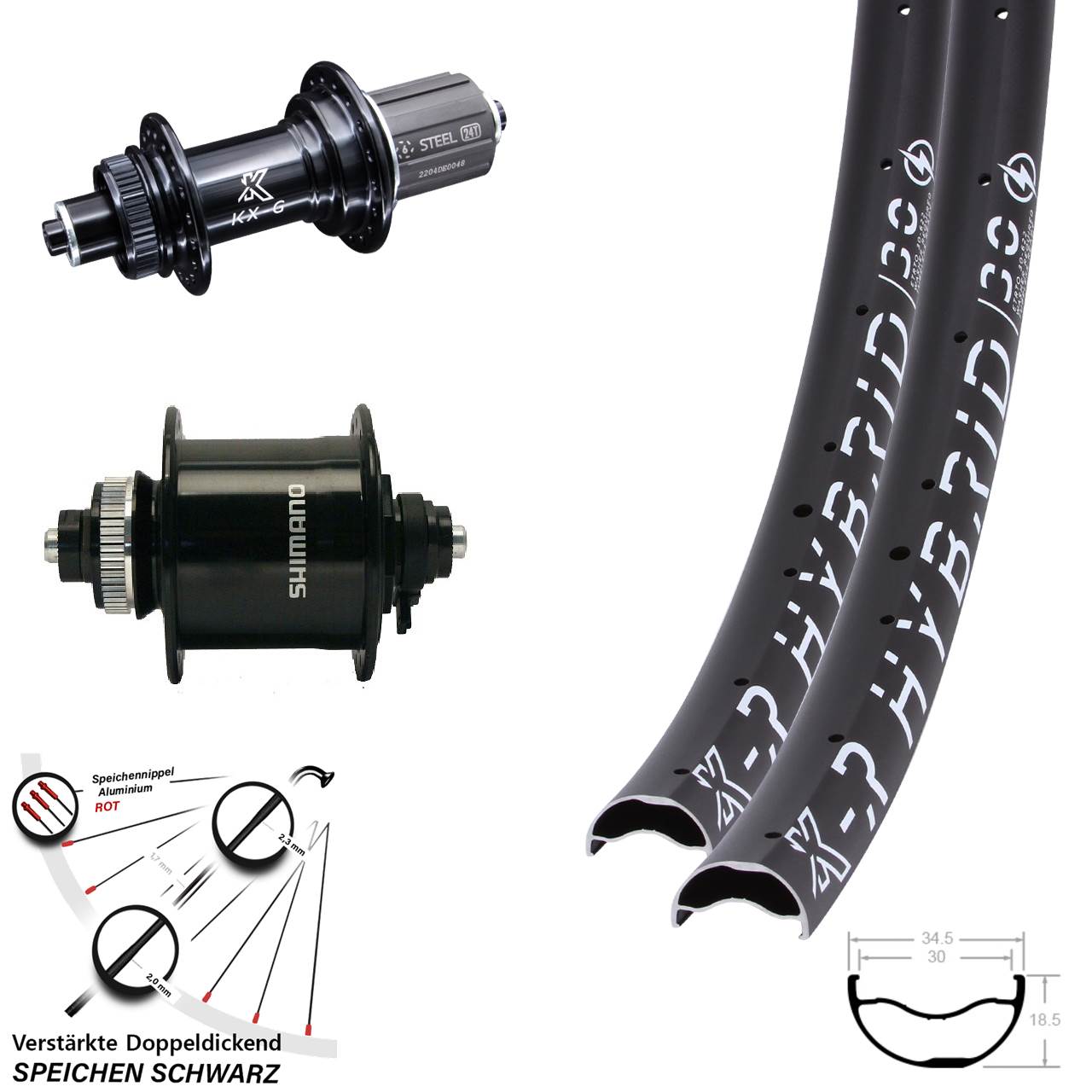 Disc Laufradsatz QR 29 Zoll KX-GSR Hybrid 30 verstärkt Shimano DH-UR700 8-12f HG