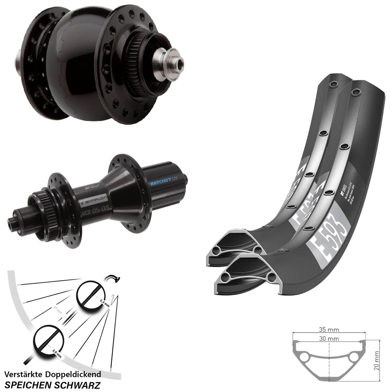 Disc Laufradsatz 29 Zoll DT Swiss E 593-370 Hybrid SONdelux 8-11 fach QR