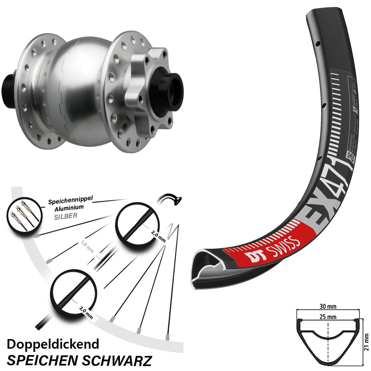 6-Loch Dynamo-Vorderrad 650B DT Swiss EX 471 SON 28 15x110 Boost