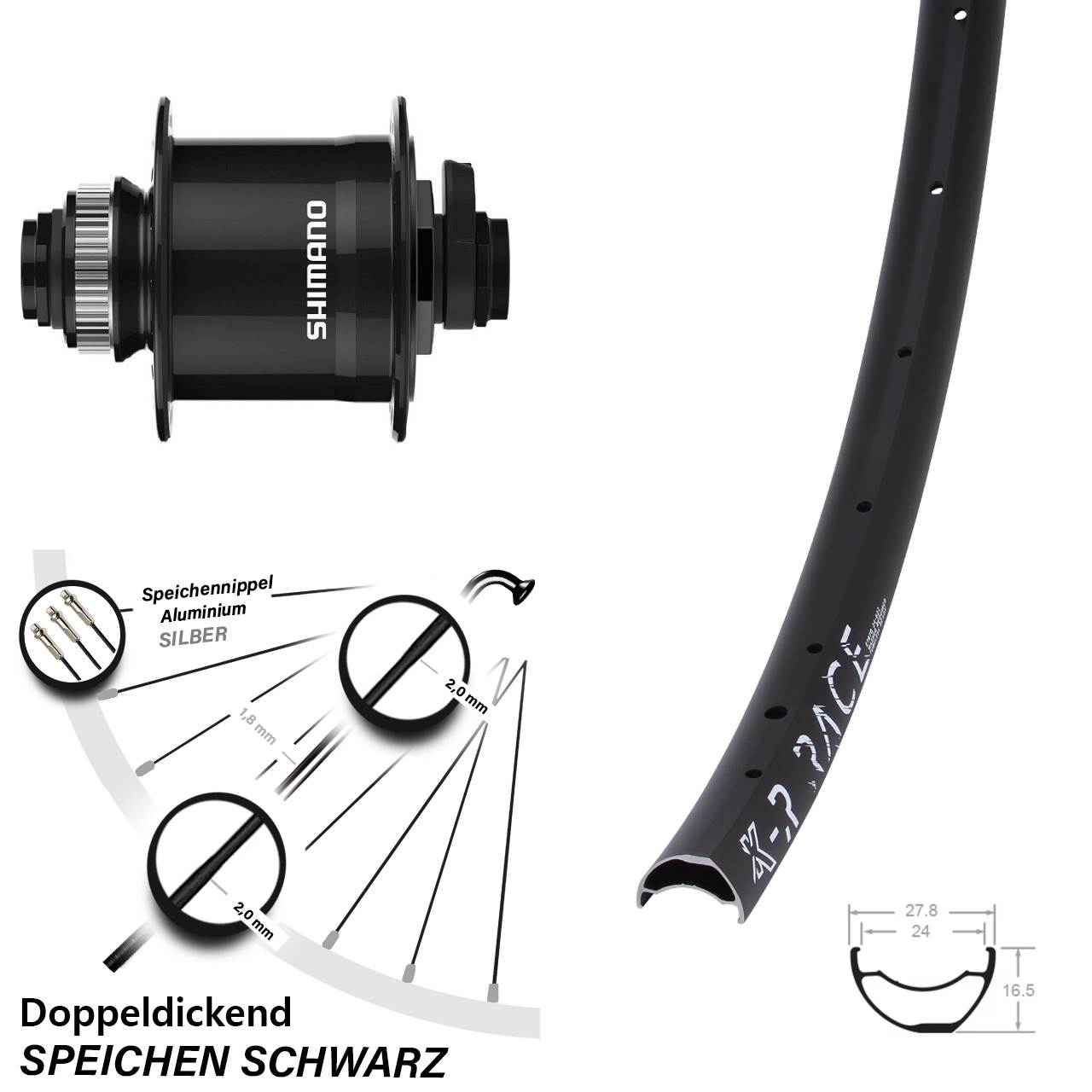 28-29 Zoll KX-R Race Shimano DH-UR708 Centerlock Vorderrad mit Nabendynamo 15x100