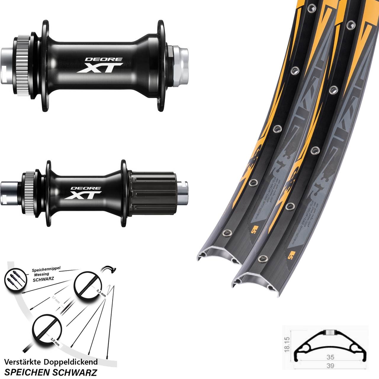 27,5 Zoll Rodi TRYP 35 Shimano FH-M8010-B HB-M8010-B Disc Laufradsatz Boost 8-11 fach