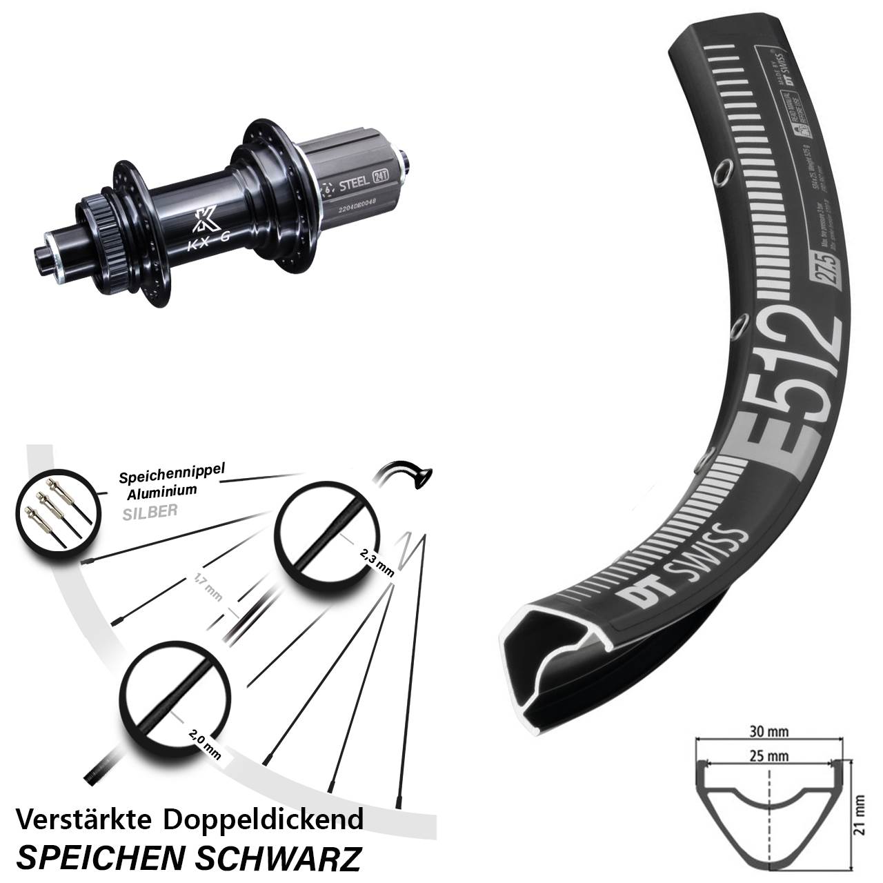 Centerlock Hinterrad QR 27,5 Zoll DT Swiss E 512 KX-GS verstärkt 8-12 fach HG