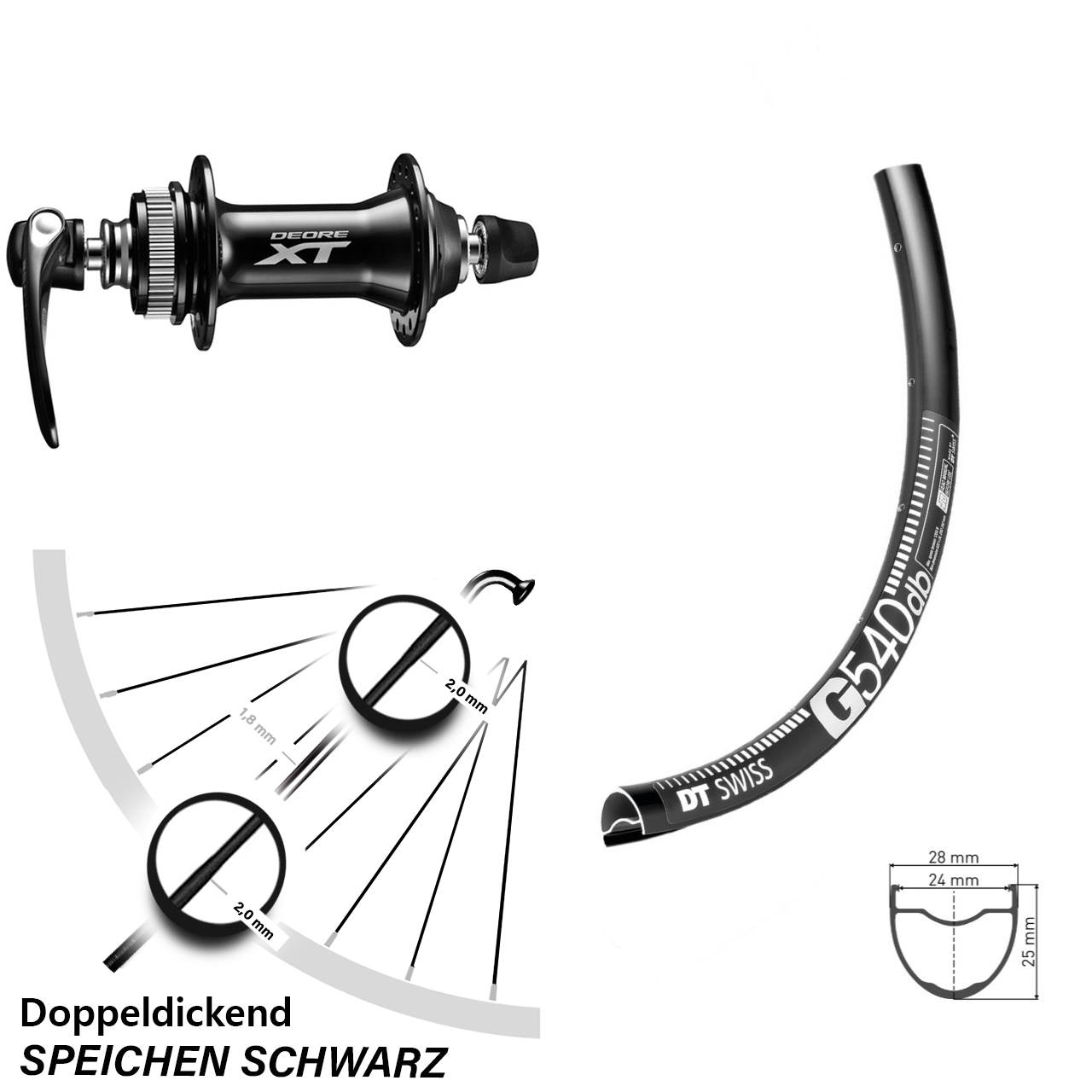 28-29 Zoll Laufrad vorne mit Shimano XT DT Swiss G540 Disc QR