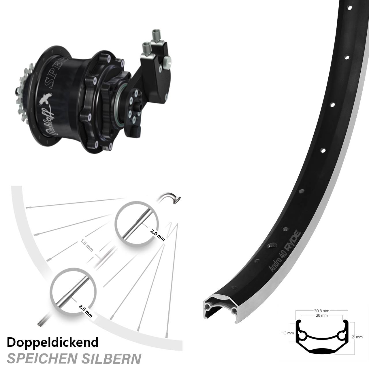 Hinterrad 20 Zoll Rohloff Speedhub 500/14 Disc OEM CC Ryde Andra 40 für Felgenbremse