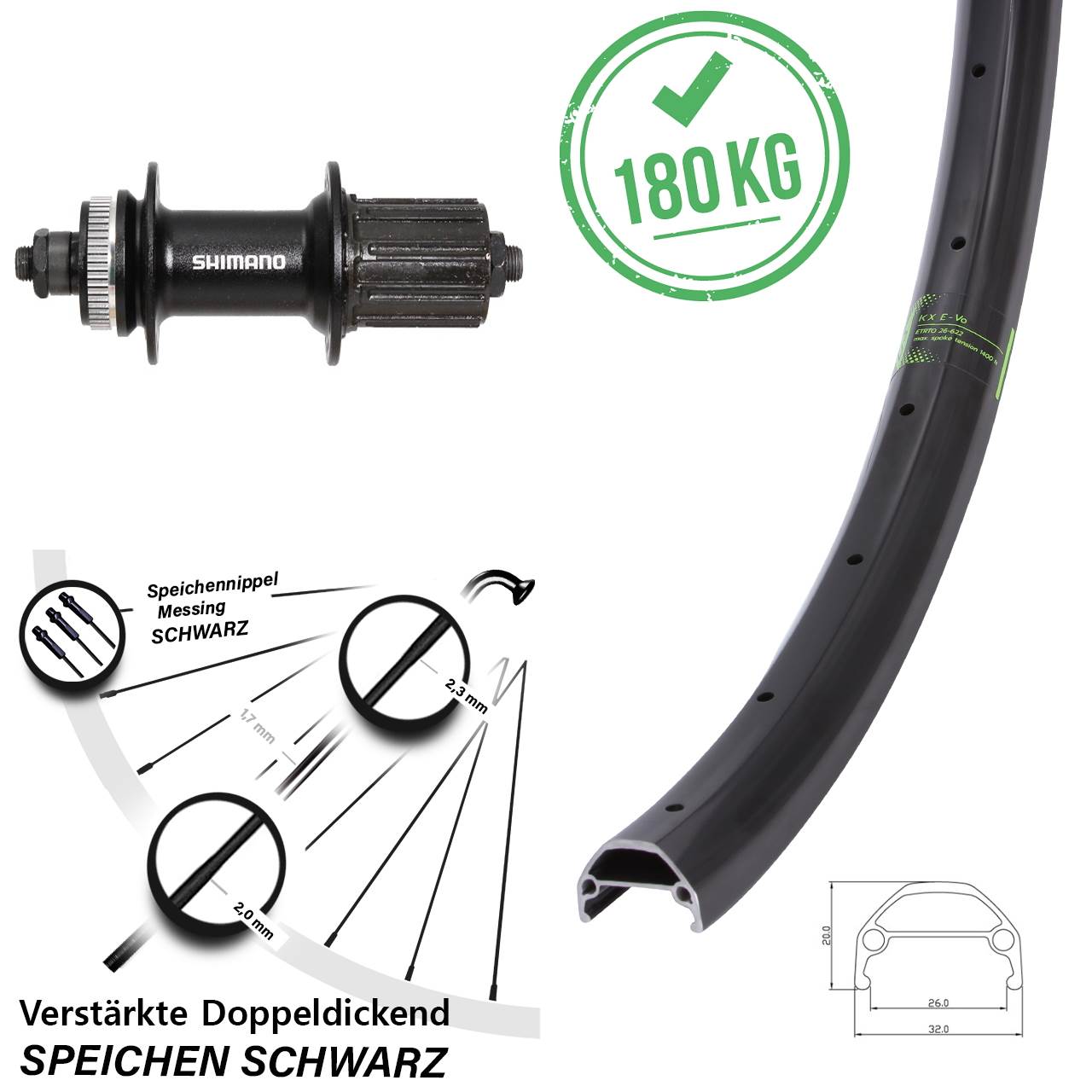 Disc Hinterrad für Schnellspanner 27,5 Zoll KX Evo Shimano FH-UR600 schwarz 8-12 fach