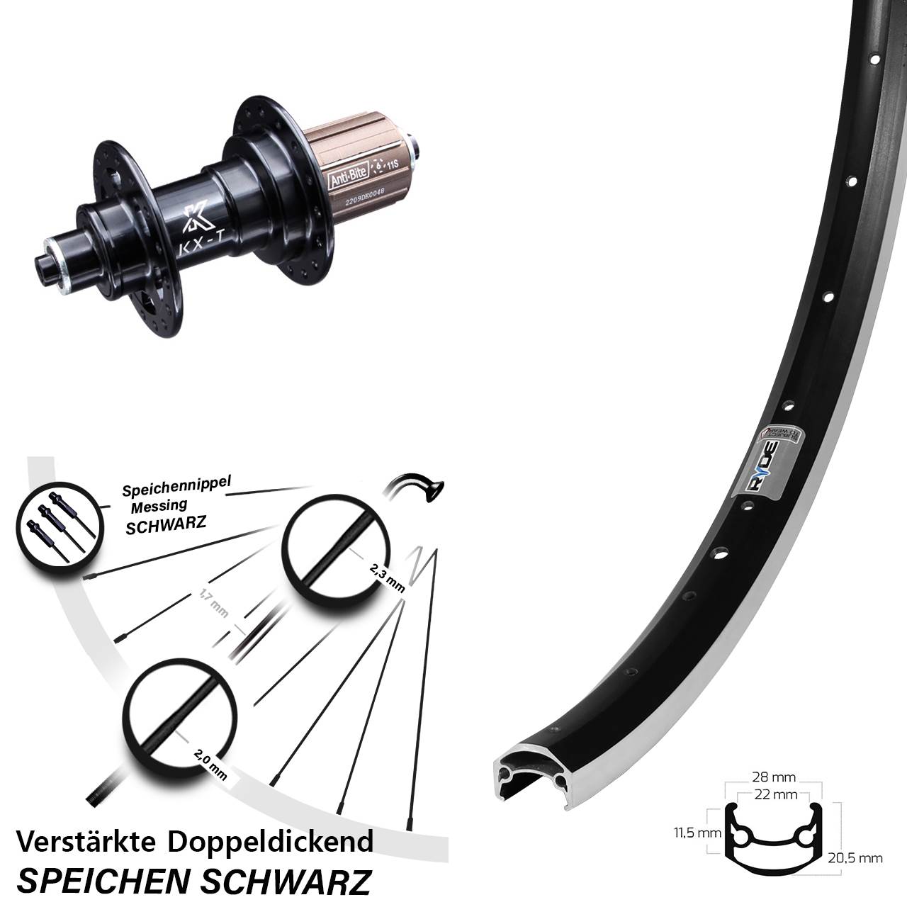 Hinterrad 27,5 Zoll Ryde Andra 35 KX-T 8-12 fach HG QR