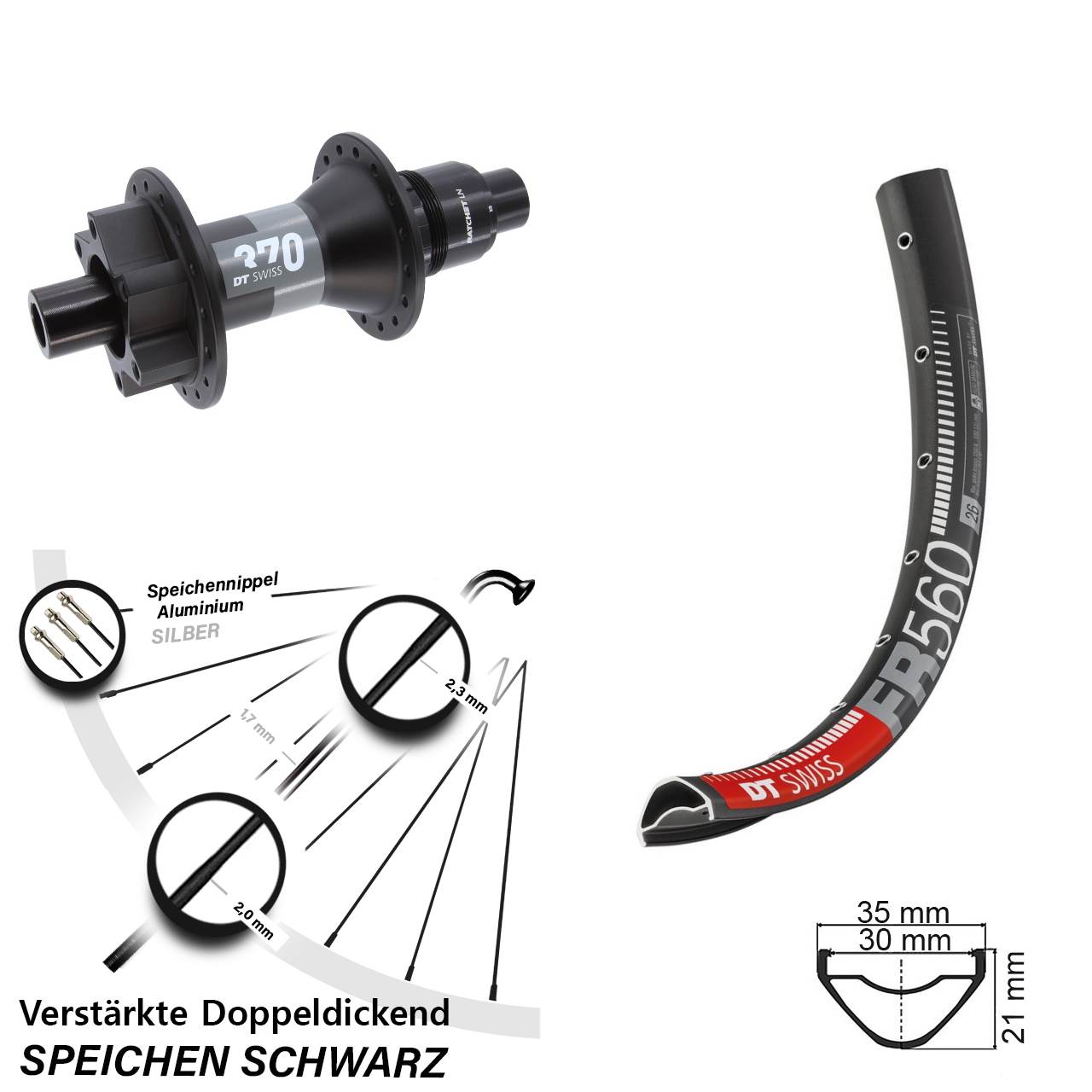 Hinterrad 6-Loch 26 Zoll DT Swiss FR560-370 SRAM XD 12x148 Boost