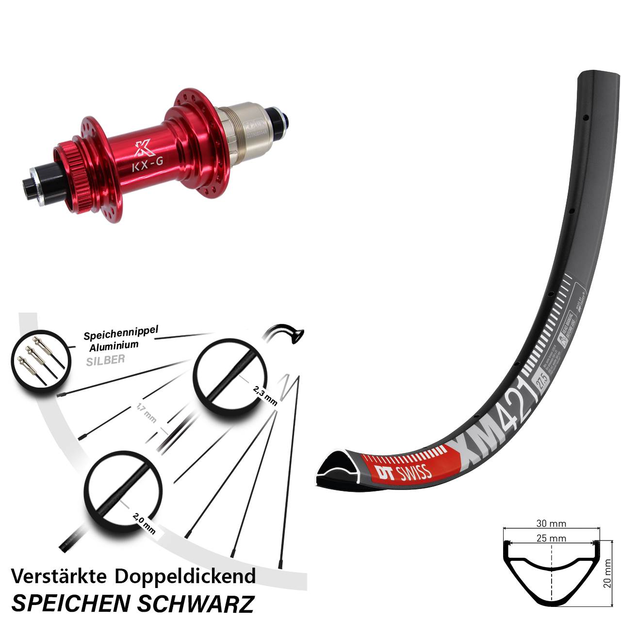 Disc Hinterrad für Schnellspanner 29 Zoll DT Swiss XM421 KX-G rot SRAM XDR