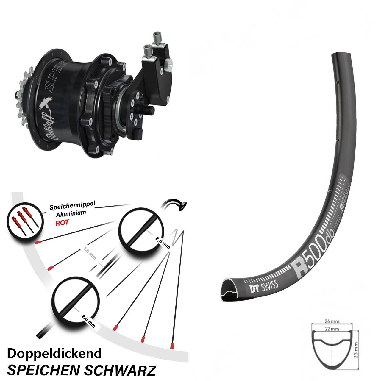 DT Swiss R500 Rohloff Speedhub TS DB OEM Tandem 28 Zoll Disc Laufrad