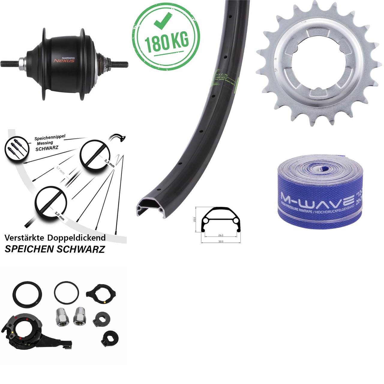 Hinterrad 20 Zoll KX Evo Shimano Nexus 8 Gang Premium für Rollenbremse