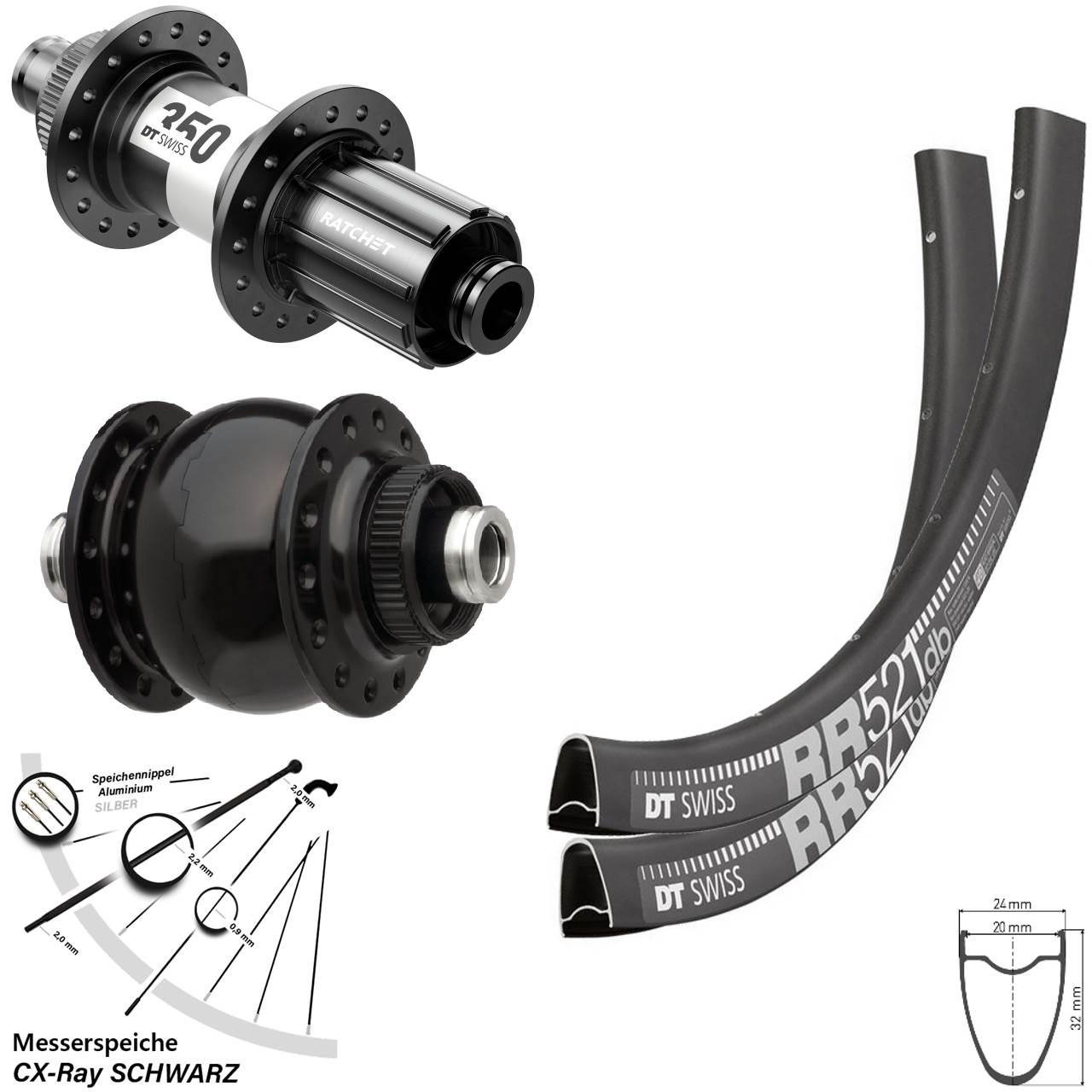 DT Swiss RR521-350 SON 28 Zoll Disc Laufradsatz 12x100/142 11-12 fach HG CX-Ray