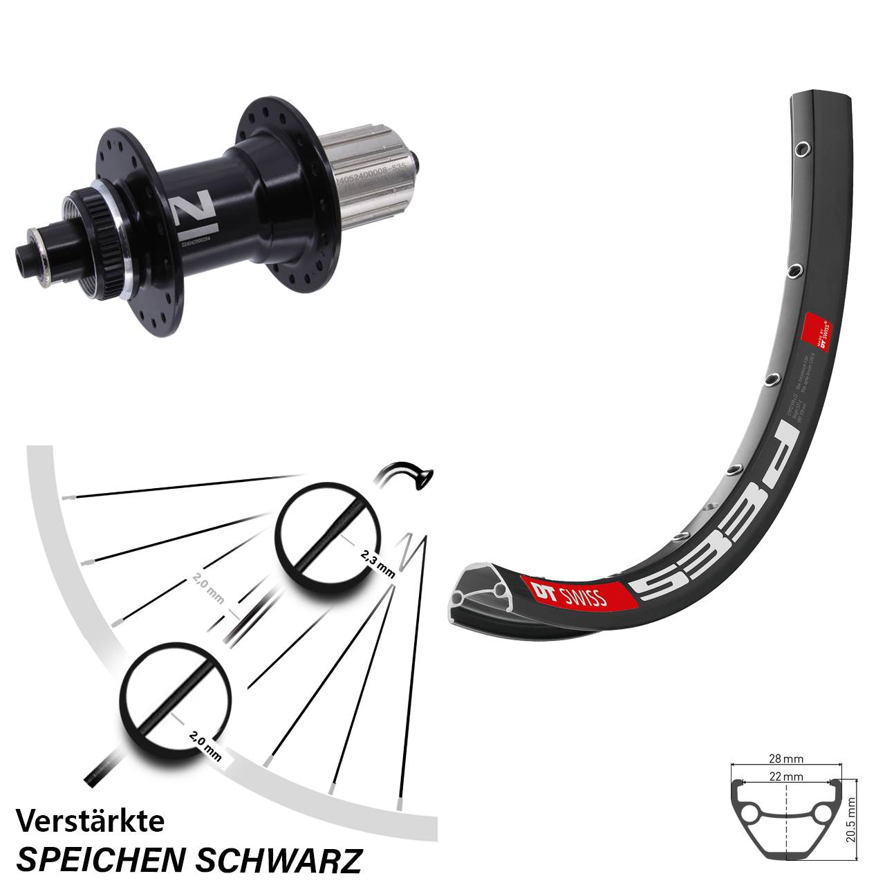 Disc Hinterrad 28 Zoll DT Swiss 533d Novatec D042SB 8-12 fach HG