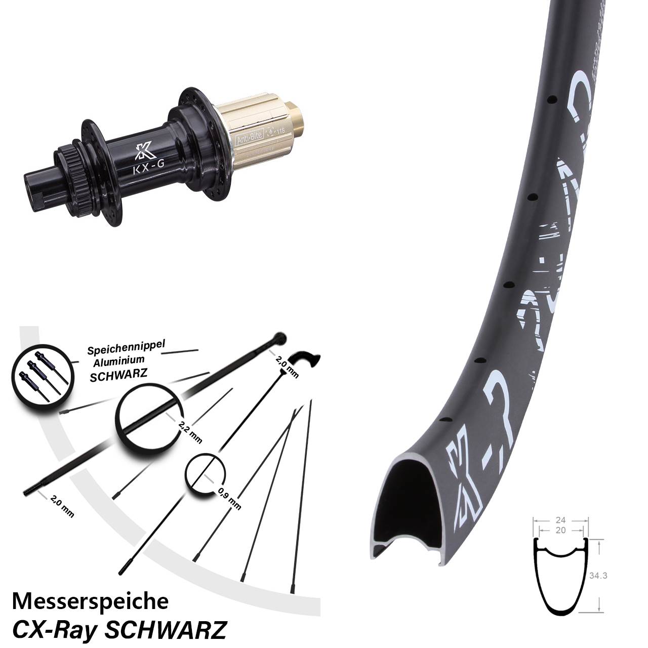 Centerlock Hinterrad 28 Zoll KX-R Road Messerspeiche 8-12 fach HG 12x142 CX-Ray
