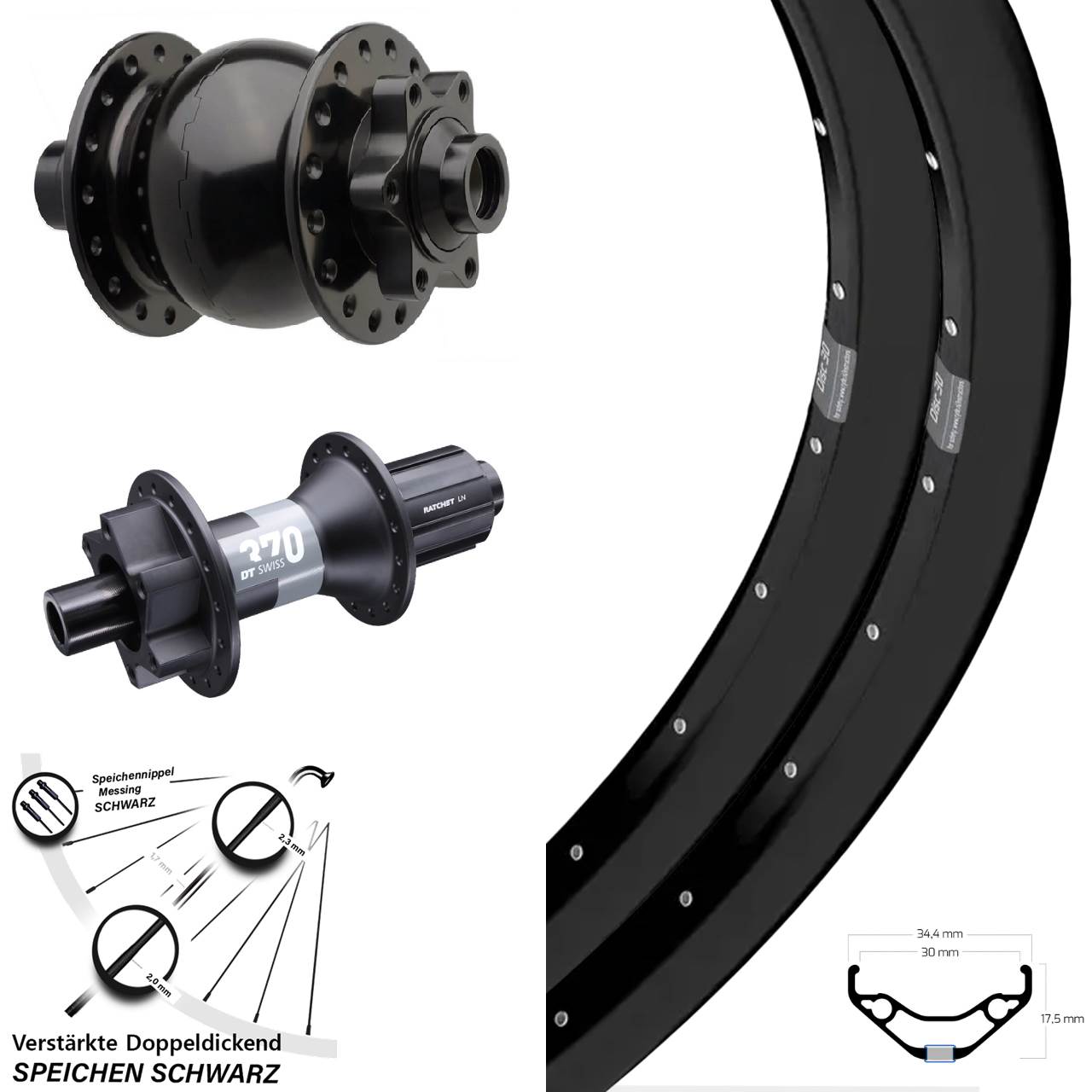 Ryde Disc 30 DT Swiss 370 SON 28 27,5 Zoll Laufradsatz 15x110 12x148 8-11 fach HG