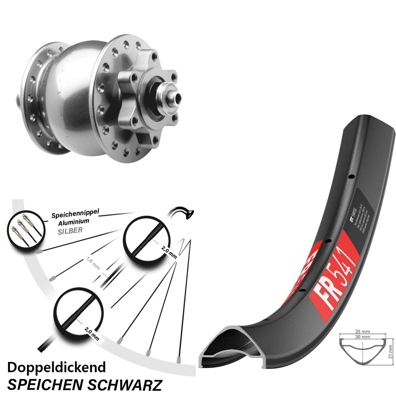SON 28 DT Swiss FR 541 29 Zoll Disc Vorderrad mit Nabendynamo für Schnellspanner