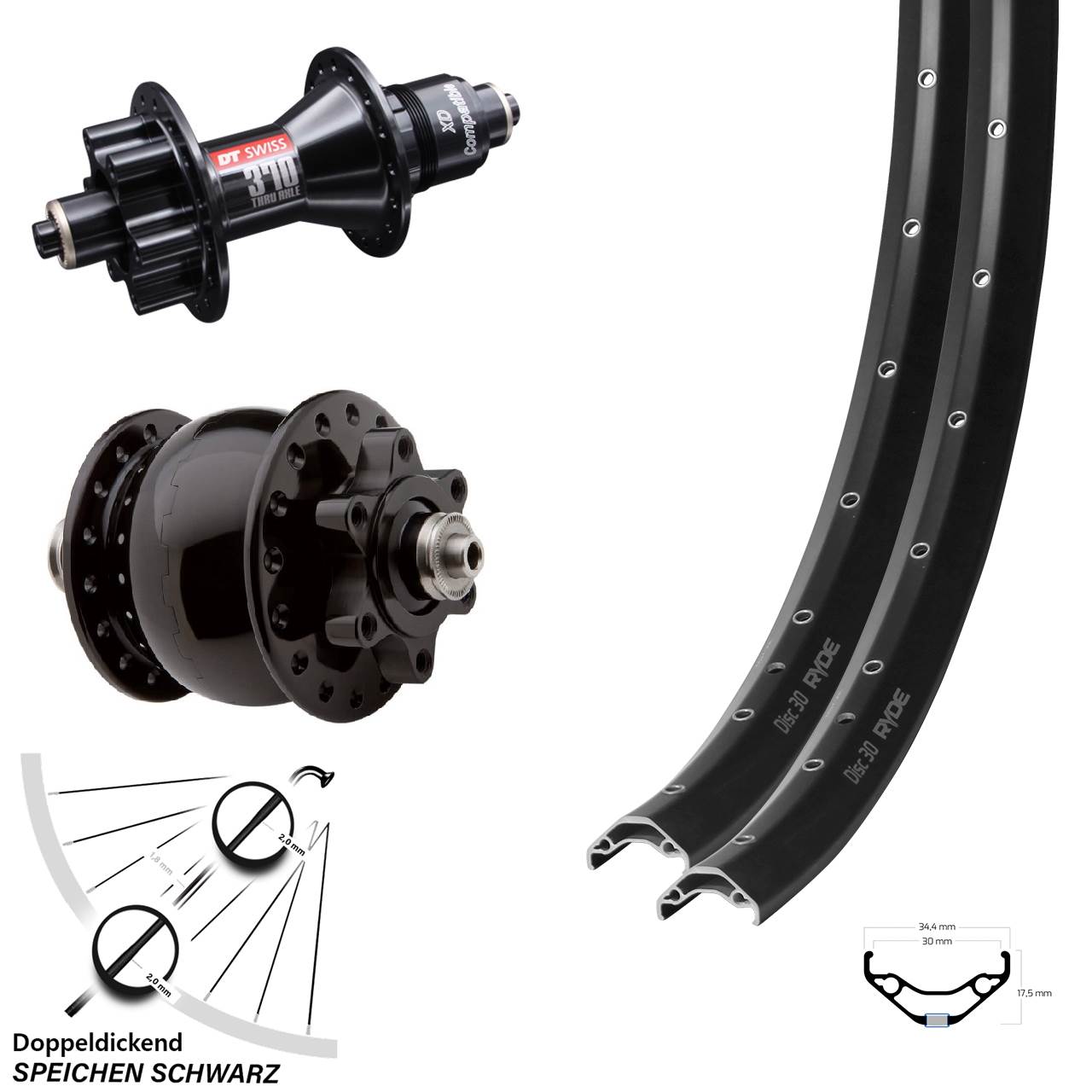 Ryde Disc 30 DT Swiss 370 SON 28 29 Zoll Laufradsatz 6-Loch QR XD