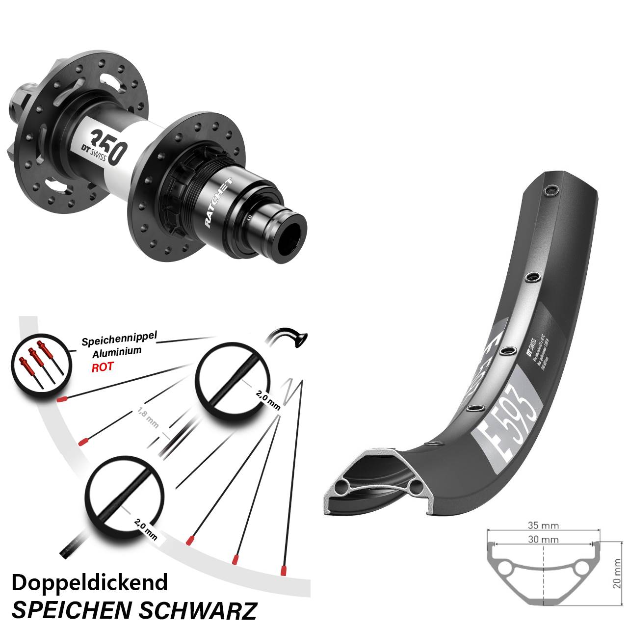 6-Loch Hinterrad 27,5 Zoll DT Swiss E593-350 XD 12x142