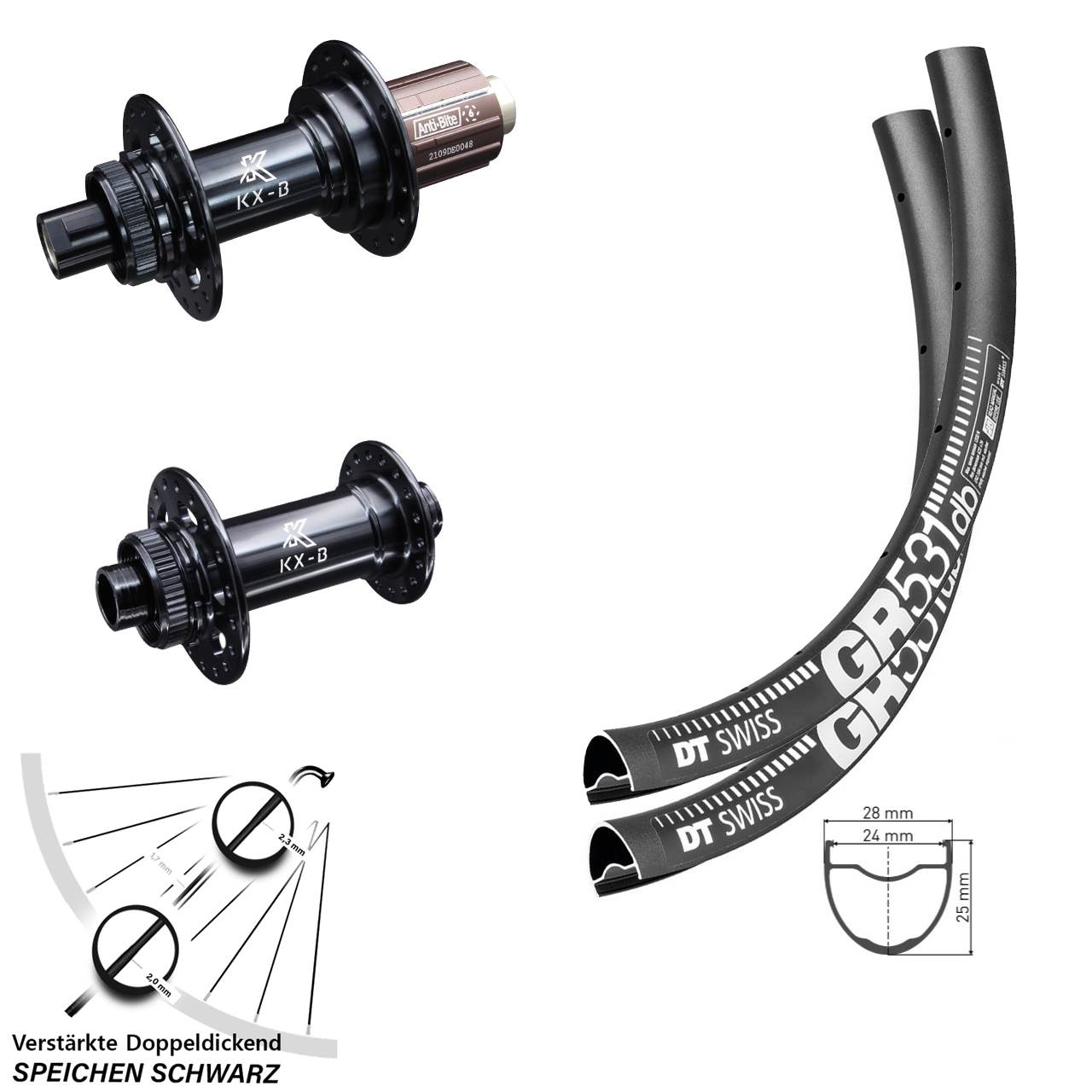 Laufradsatz 28/29 Zoll DT Swiss GR531 Disc Centerlock 12x148/15x110 KX-B HG 8-12 fach