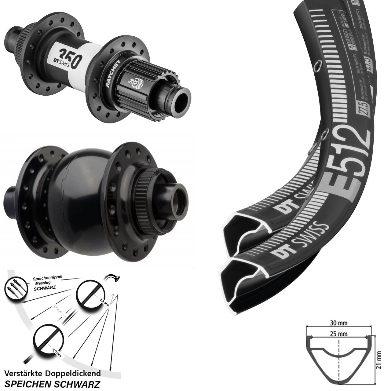 650B DT Swiss E 512-350 Ratchet 36 SON 28 Laufrad-Satz 15x110 12x148 Micro Spline