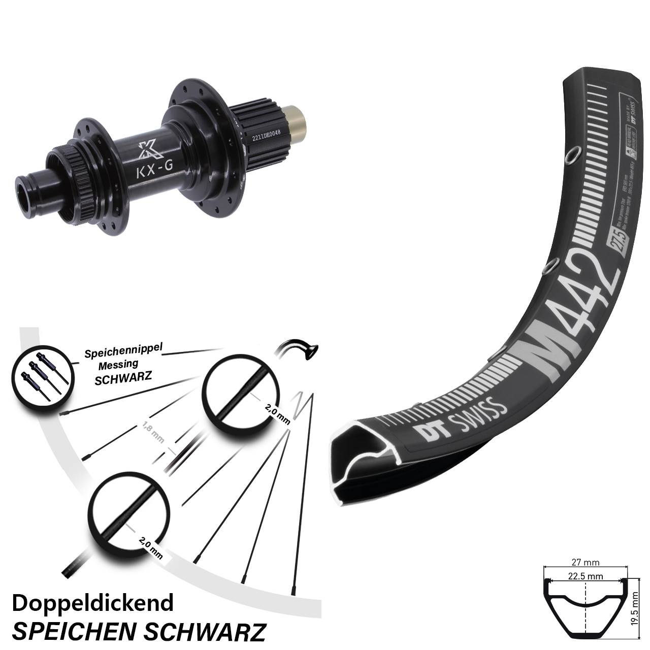 28 Zoll Hinterrad DT Swiss M 442 KX-G Micro Spline 12x142